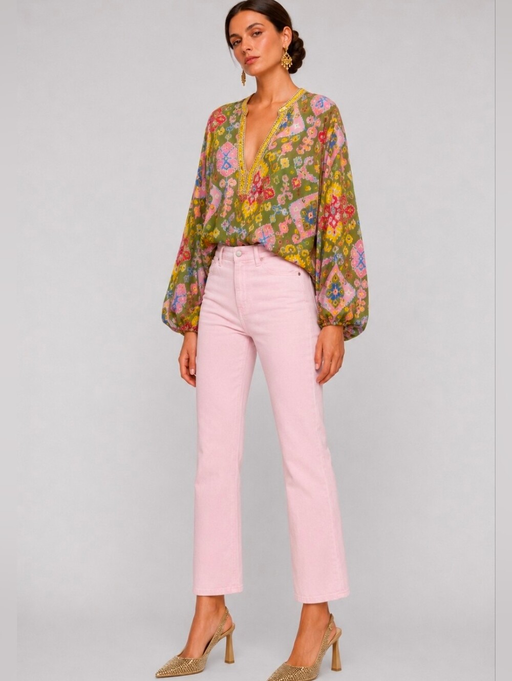 ZARA printed long sleeves tunic top size Small NEW